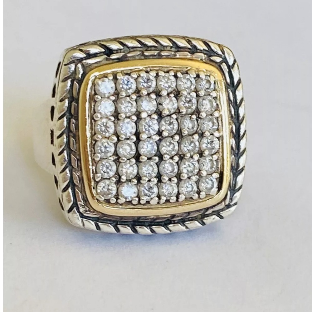 Chapal Zenray Signed NF 14K Yellow Gold Sterling Silver 925 Square CZ Ring 7